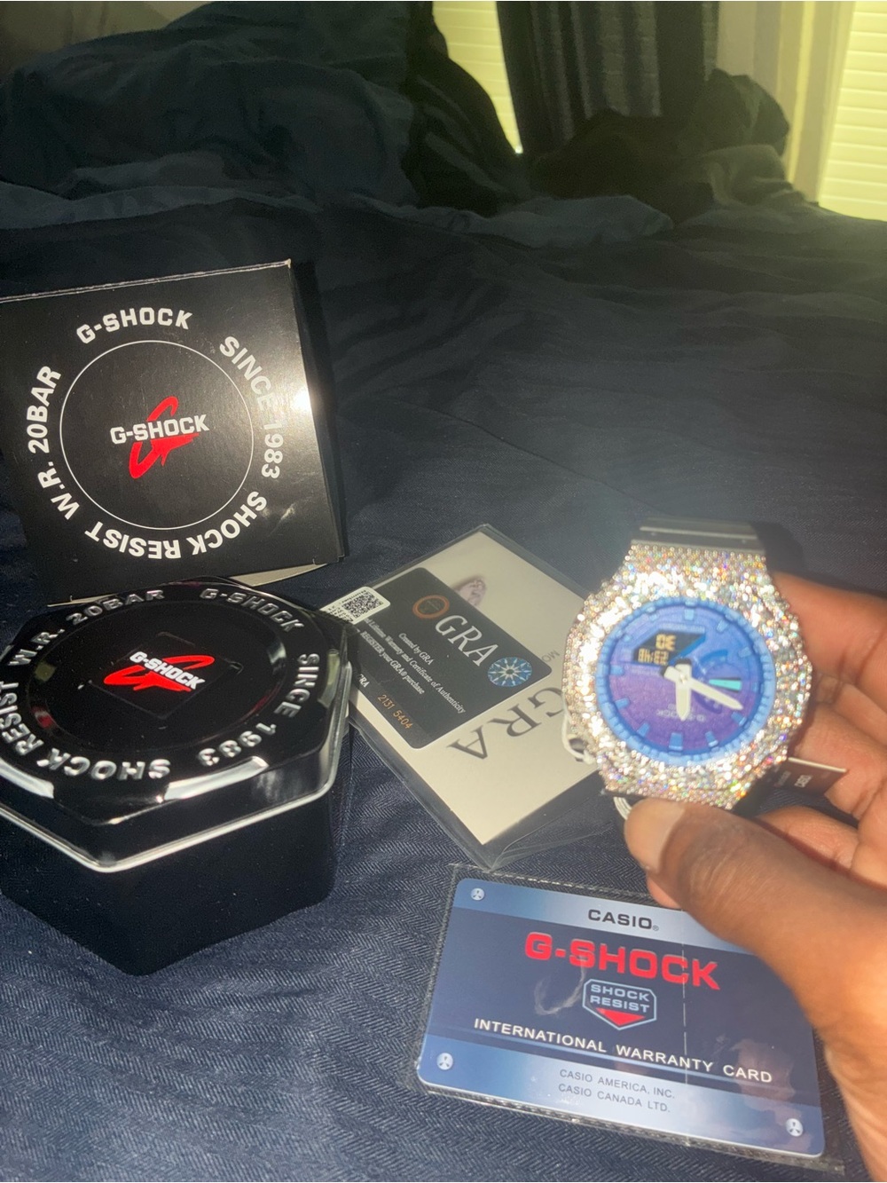 G-Shock Men's Watch with Blue Dial and Multicolor Crystal Bezel
